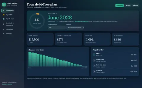 Screenshot of the Debt Payoff Planner app