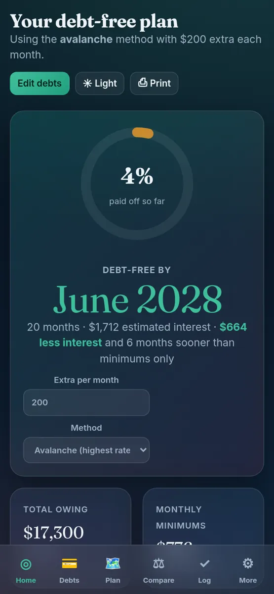 Debt Payoff Planner on a phone