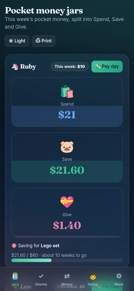 Pocket Money Jars on a phone