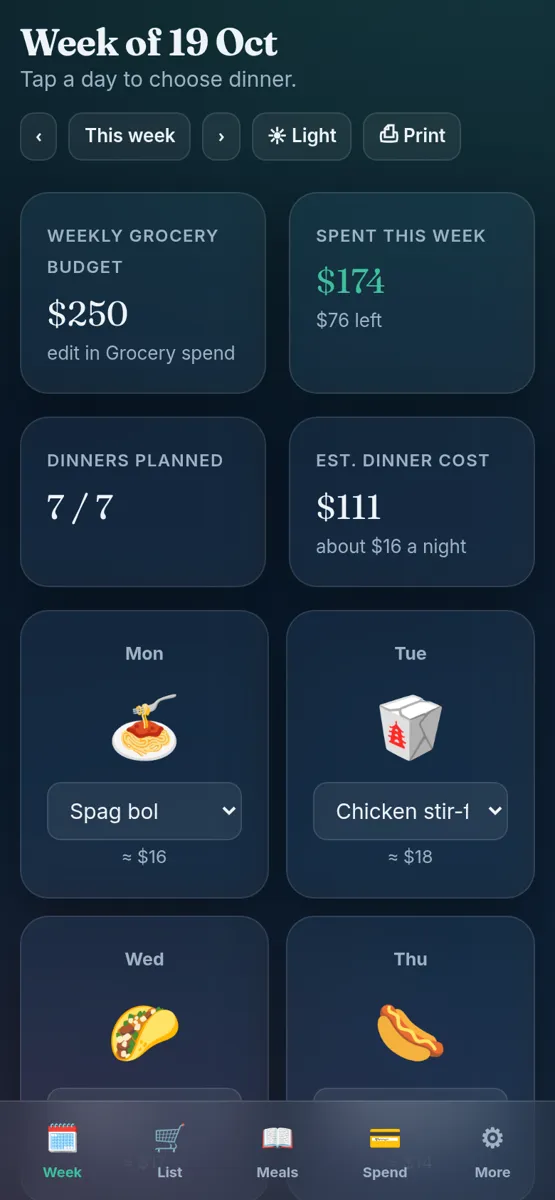 Meal Plan & Grocery Budget on a phone