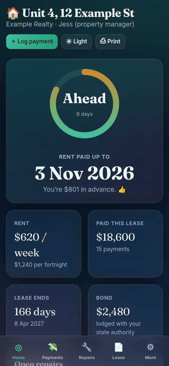 Rent & Bond Tracker on a phone