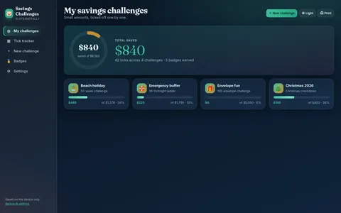 Screenshot of the Savings Challenge Tracker app