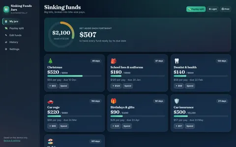 Screenshot of the Sinking Funds Jars app