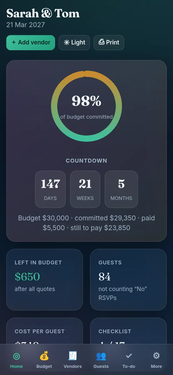 Wedding Budget HQ on a phone