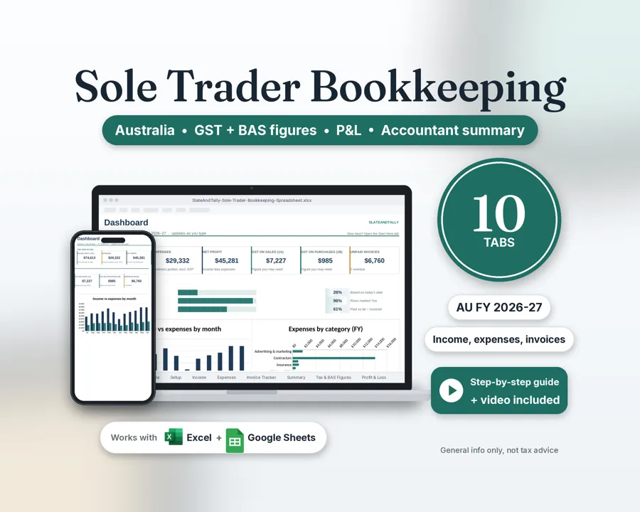 Sole Trader Income & Expense Spreadsheet spreadsheet template preview